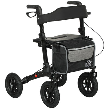 Folding Rollator Walker with Padded Seat, Backrest, Lightweight Walking Frame with Storage Bag, Dual Brakes, All-terrain Wheels, Adjustable Handle Height, 4 Wheeled Walker for Seniors, Black