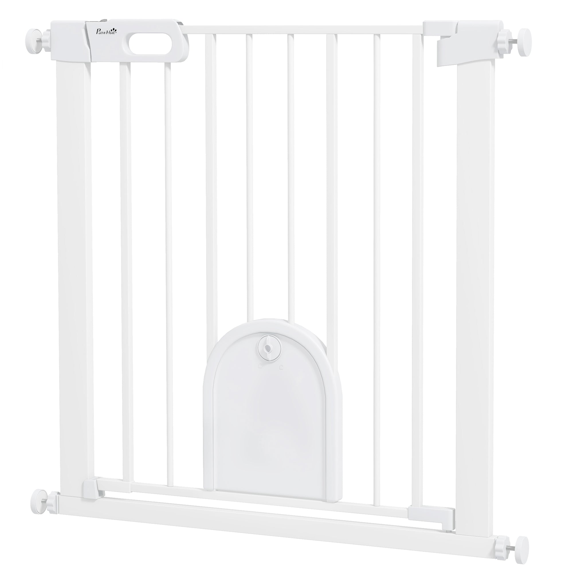 75-82cm Pet Safet Gaye, Pressure Fit Stair, with Cat Flap, Double Locking, White
