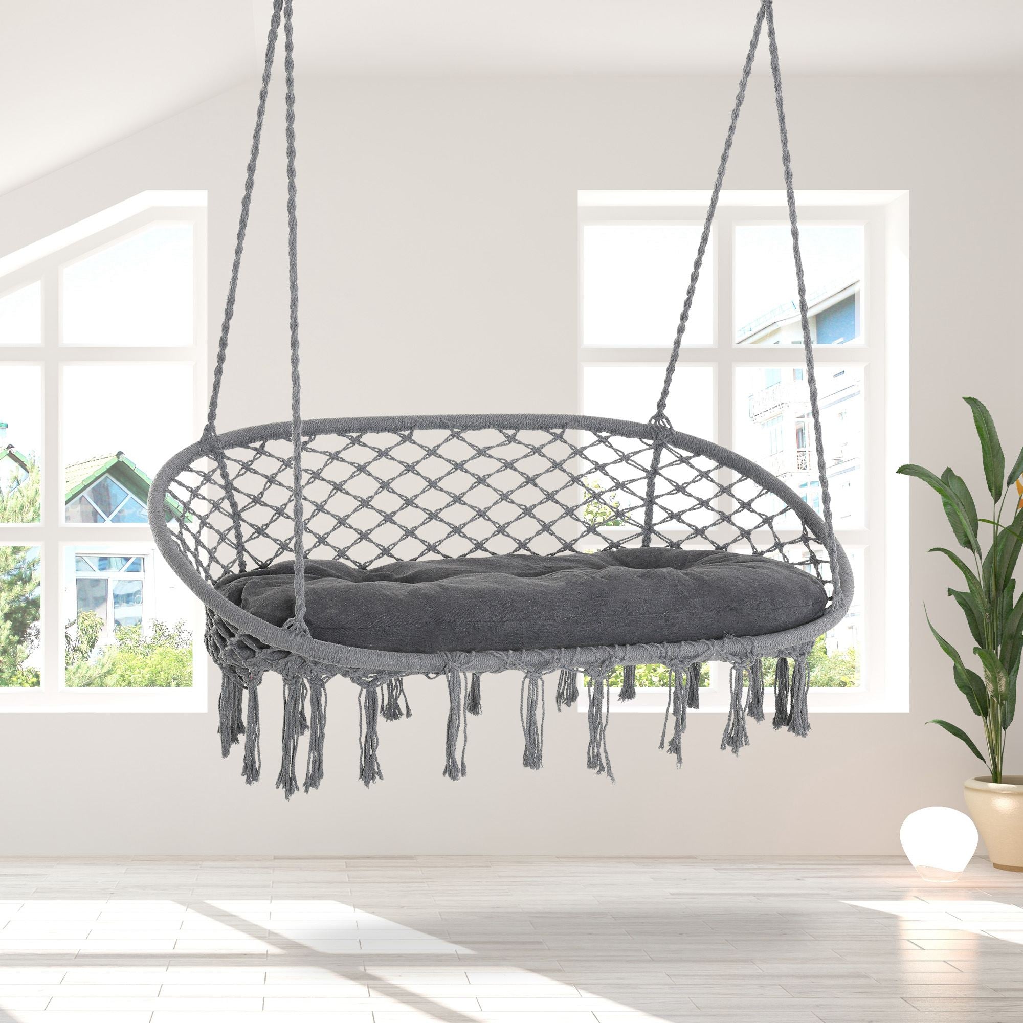 Two-Seater Boho Macrame Hammock Swing - Grey