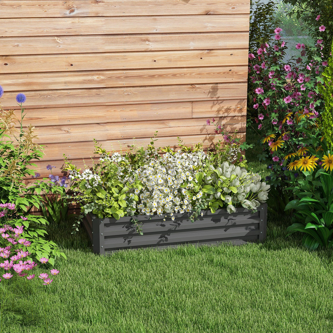 Rectangle Raised Garden Bed Box with Weatherized Steel Frame for Vegetables, Flowers, & Herbs, 120 cm x 60 cm x 30.5 cm, Light Grey