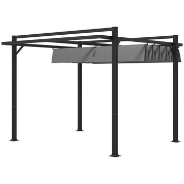 3 x 3(m) Retractable Pergola, Garden Gazebo Shelter with Aluminium Frame, for Grill, Patio, Deck, Dark Grey