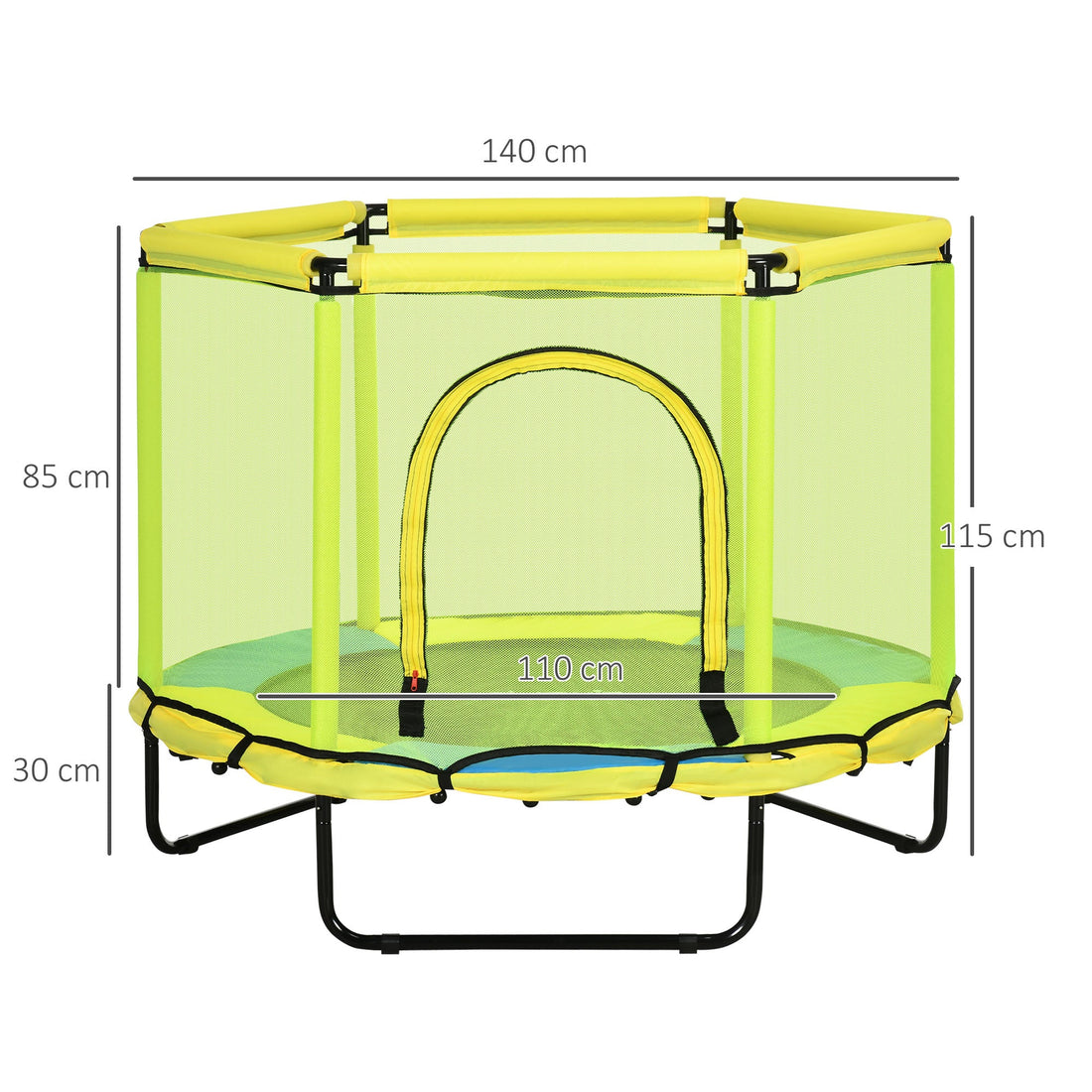 140cm Kids Trampoline, Bungee Gym, with Safety Net, for Ages 3-10 Years - Yellow