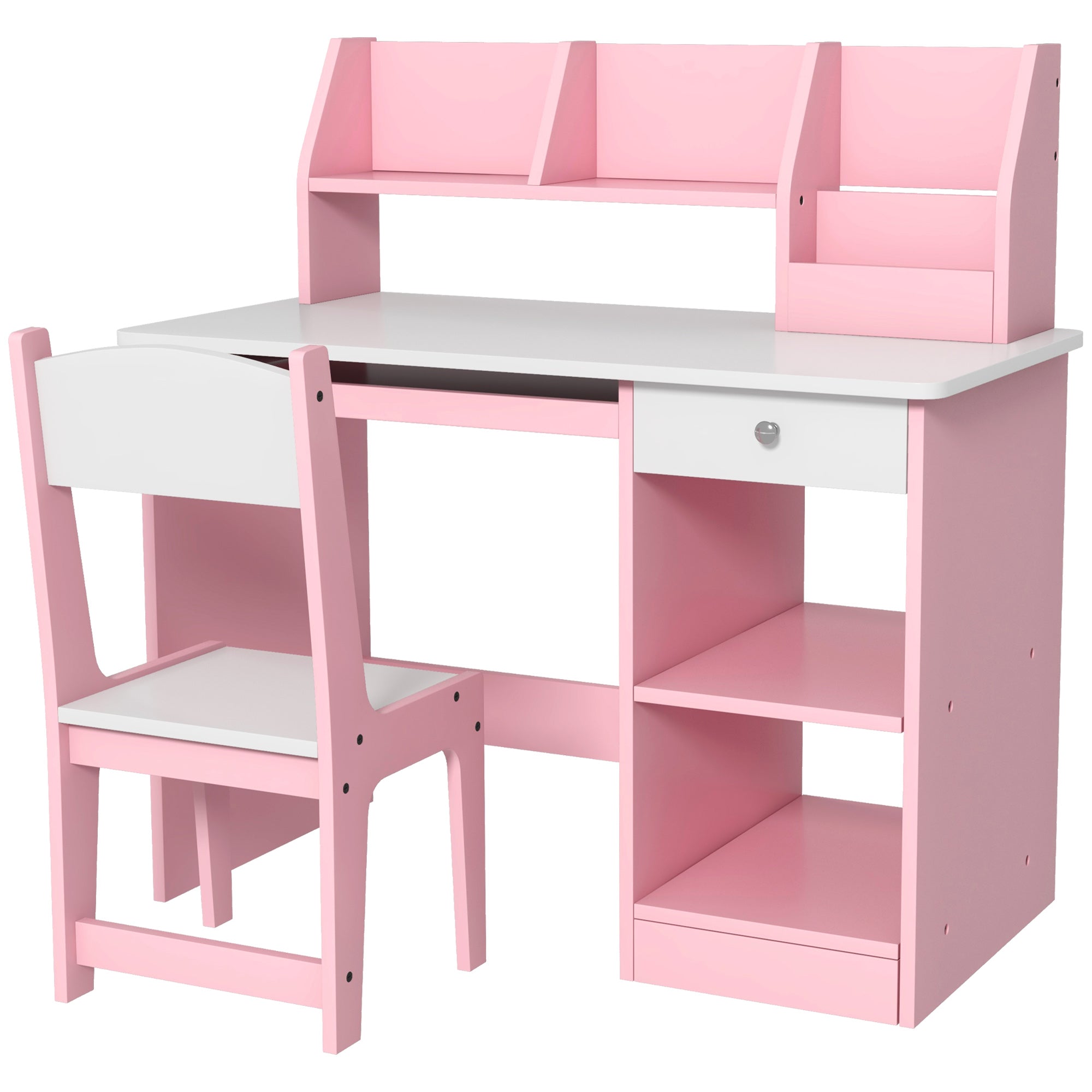 Two-Piece Kids Desk and Chair Set with Storage, for Ages 5-8 Years - Pink
