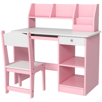 Two-Piece Kids Desk and Chair Set with Storage, for Ages 5-8 Years - Pink