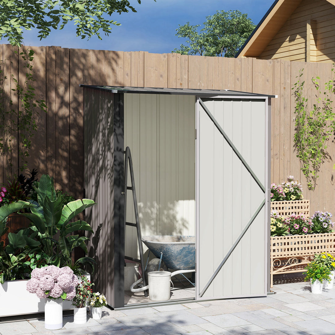 5.3 x 3.1ft Corrugated Steel Garden Shed - Light Grey