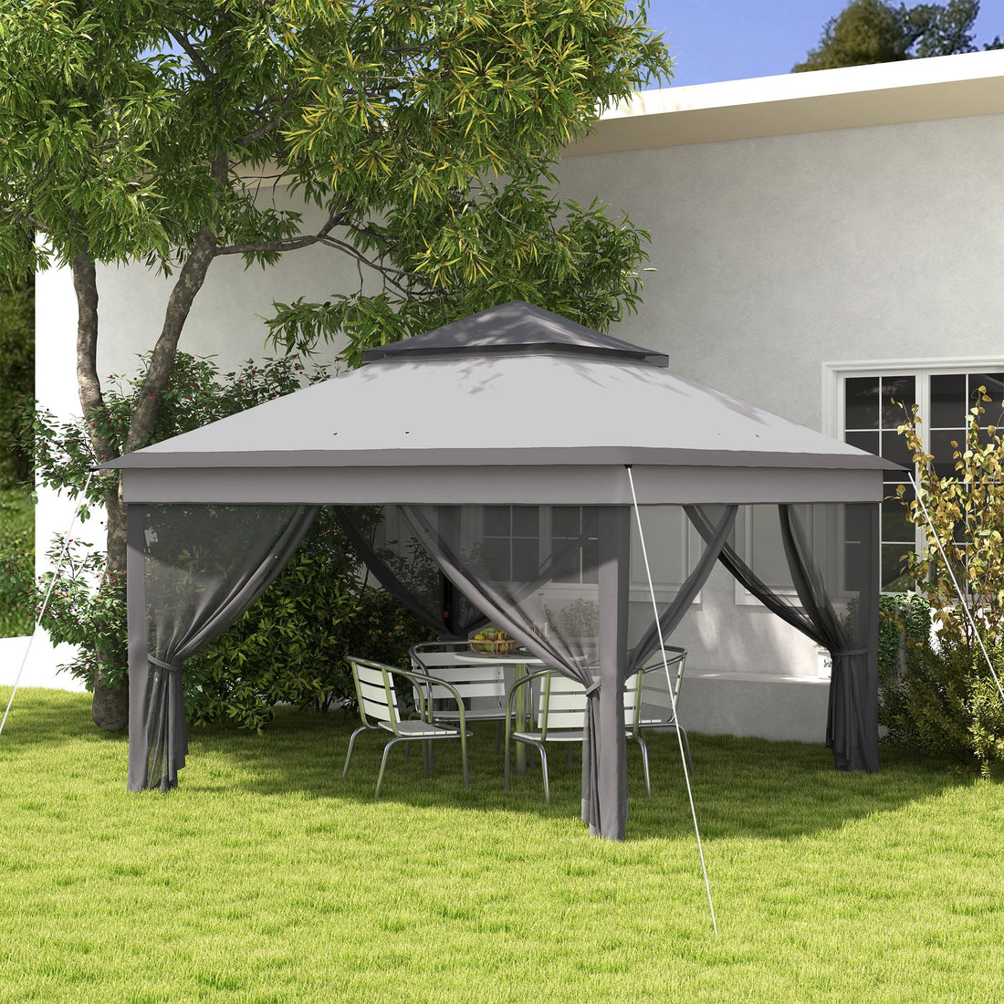 3 x 3(m) Pop Up Gazebo, Height Adjustable Instant Event Shelter with Netting and Carrying Bag, Grey