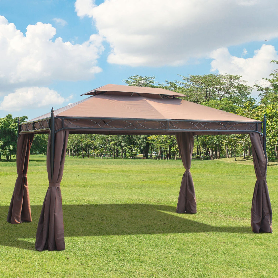3 x 4m Garden Gazebo, Double Roof Marquee Canopy Shelter with Sidewalls, Solid Steel Frame for Garden, Lawn, Backyard and Deck