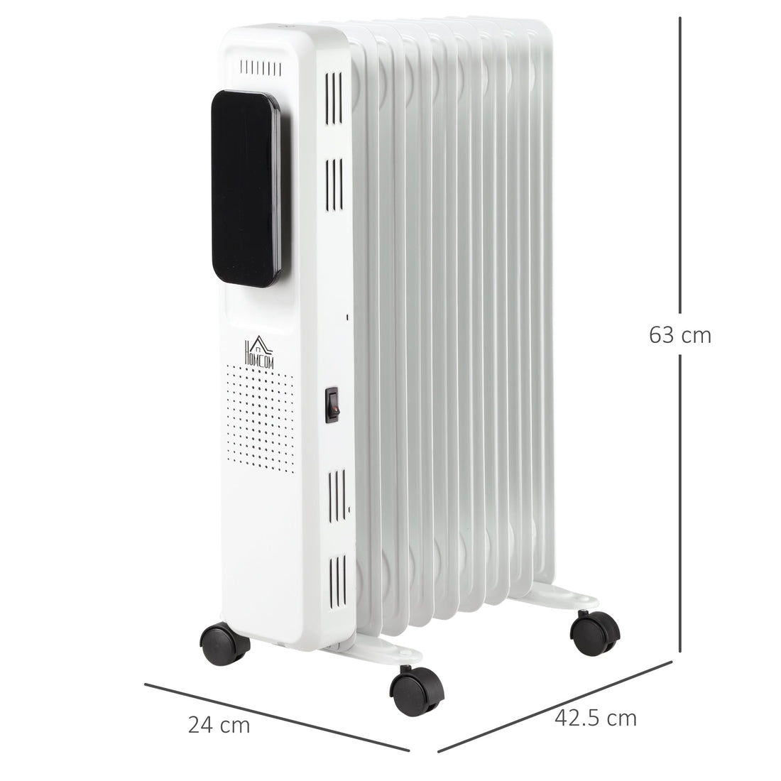 2000W Oil Filled Radiator, 9 Fin Portable Electric Heater with LED Display, 24H Timer, 3 Heat Settings, Adjustable Thermostat, Safety Cut off, Remote Control, White