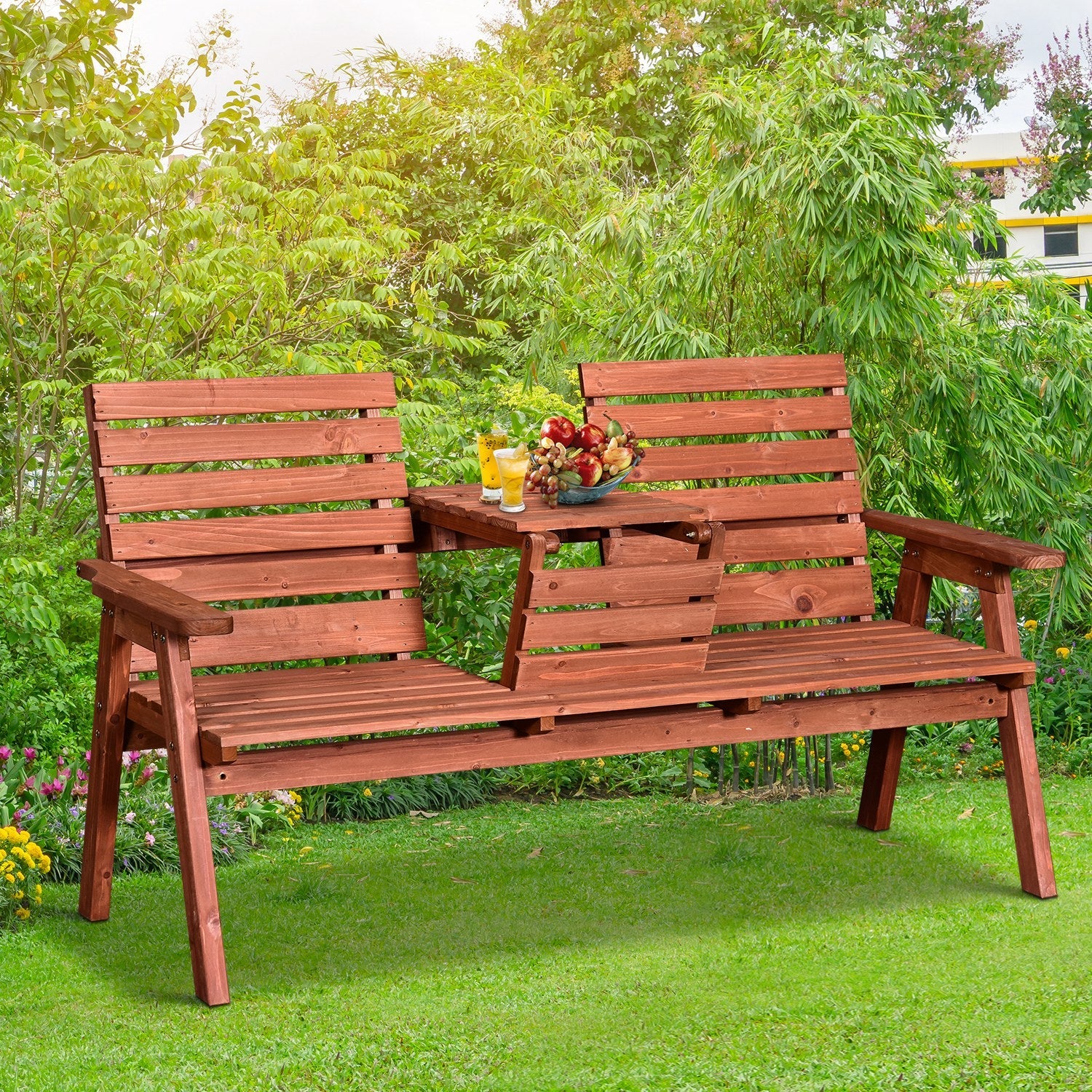 Fir Wood Convertible 2 to 3 Seater Outdoor Garden Bench Wood Tone