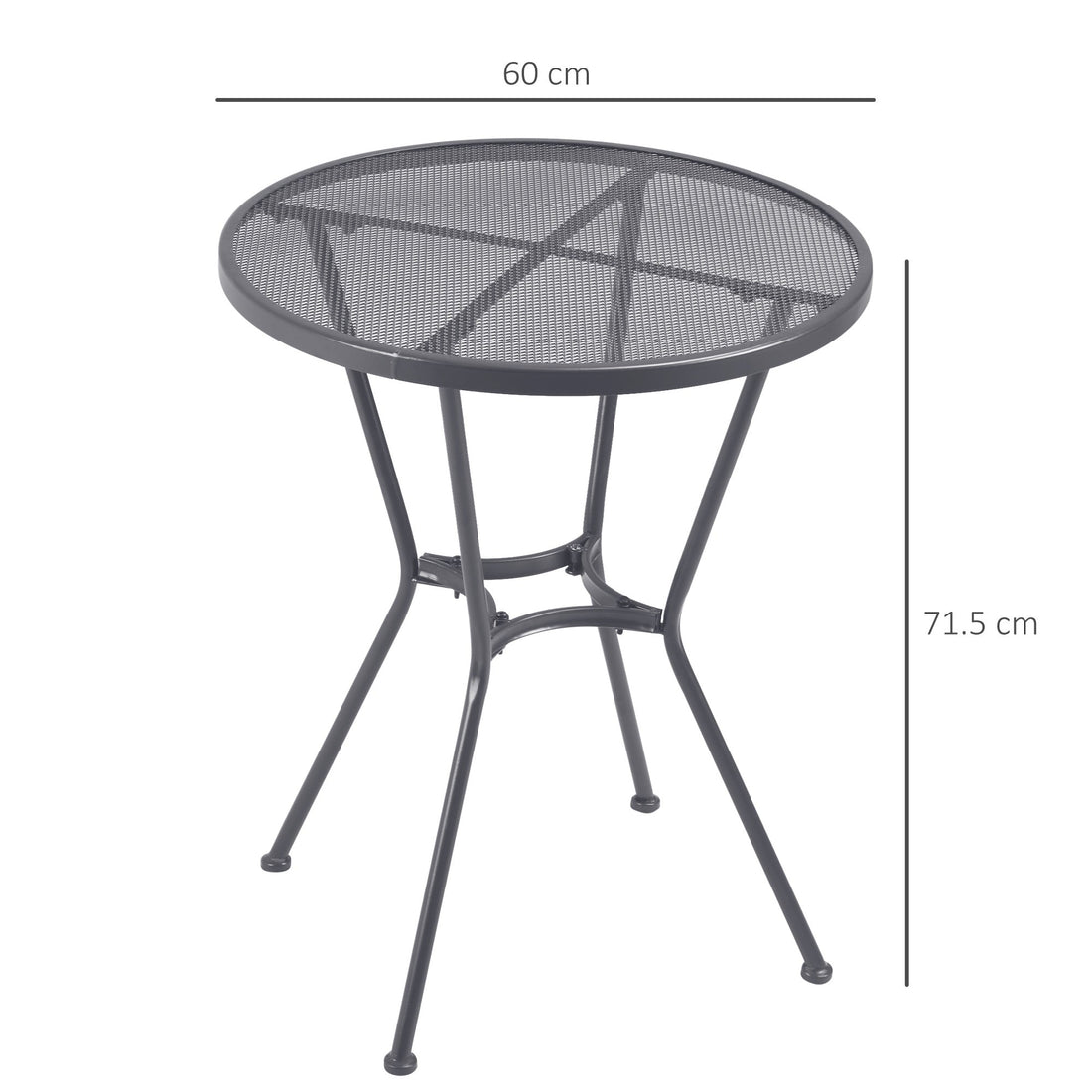 60cm Round Garden Dining Table Metal Outside Bistro Table with Mesh Tabletop for Garden Balcony Deck, Dark grey