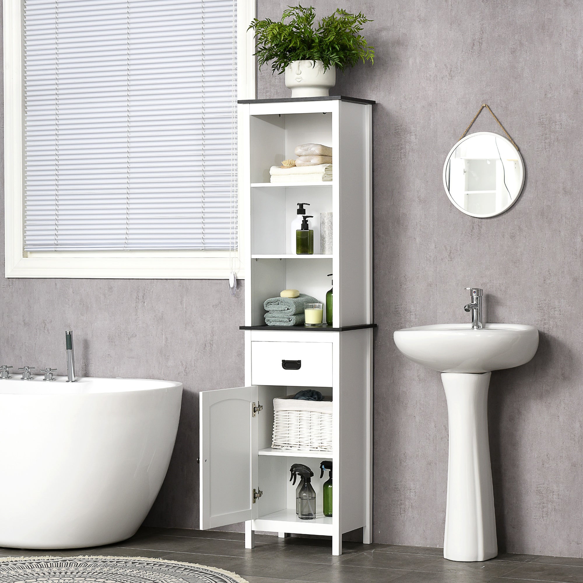 Tall Bathroom Cabinet, Freestanding Tallboy Storage Unit with Drawer and Adjustable Shelf for Living Room, White