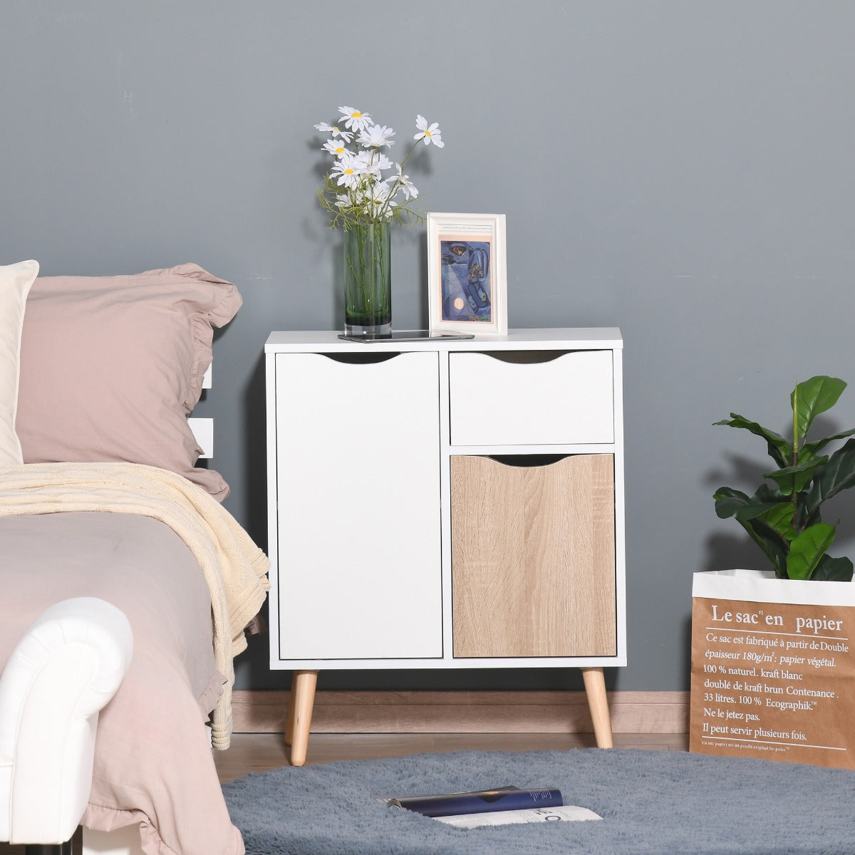Sideboard Floor Cabinet Storage Cupboard with Drawer for Bedroom, Living Room, Entryway, Brown