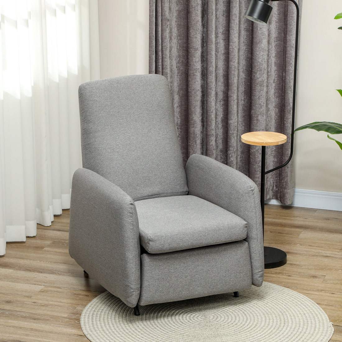 Push Back Recliner Armchair, Fabric High Back Reclining Chair with Adjustable Leg Rest and Pocket Spring Seat for Living Room, Bedroom, Home Office, Grey