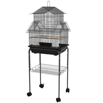 Metal Bird Cage with Plastic Swing, Perch, Food Container, Tray, Handle, for Finches, Canaries, Budgies, 43.5 x 33 x 121