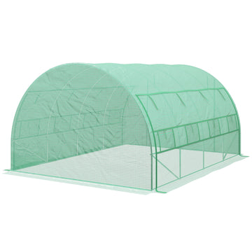 Polytunnel Greenhouse Walk-in Grow House Tent with Roll-up Sidewalls, Zipped Door and 8 Windows, 4x3x2m Green