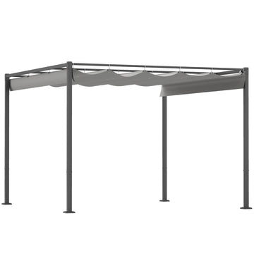 3 x 3(m) Garden Pergola with Retractable Roof and Magnetic Fixture, Outdoor Gazebo Pergola Kit Sun Shade Canopy, UPF30+, Grey
