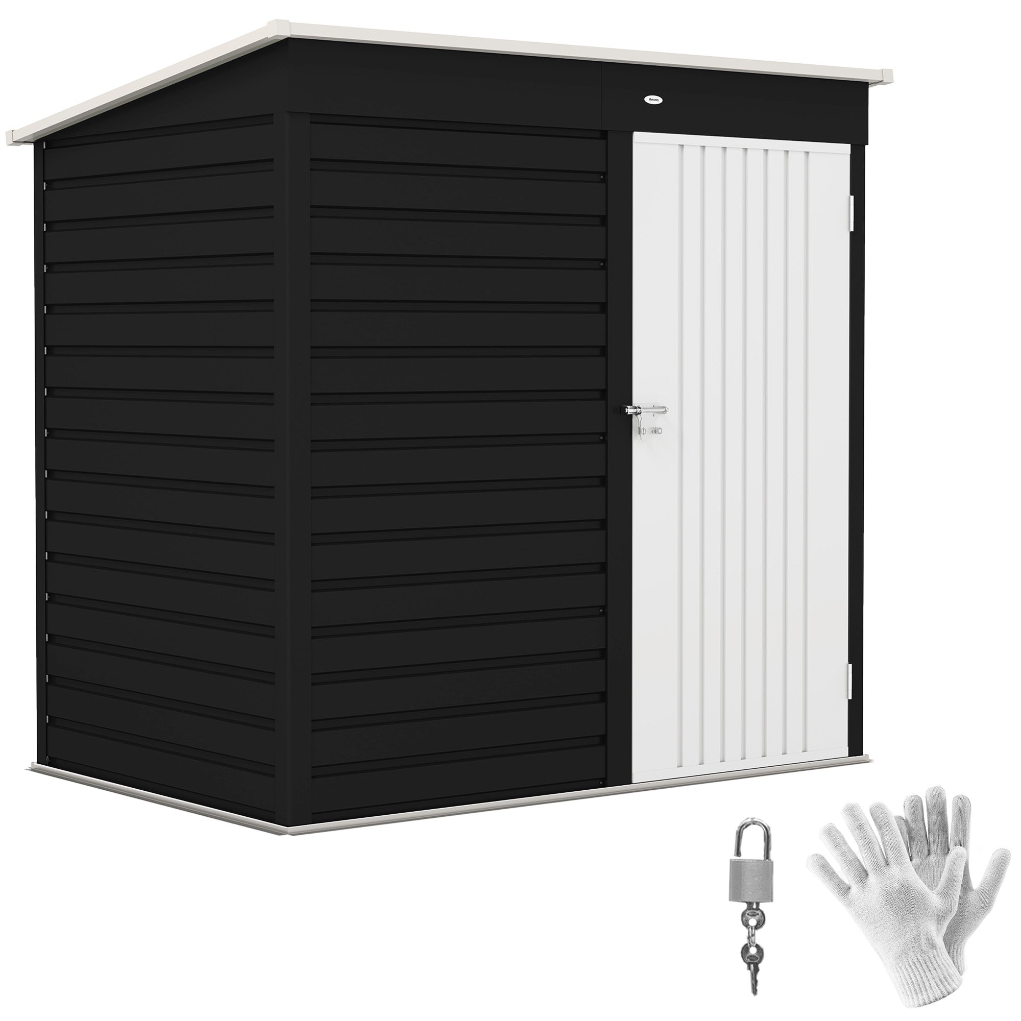 6 x 4ft Metal Garden Storage Shed, Outdoor Tool Storage Shed with Lockable Door and Gloves for Garden, Patio, Dark Grey