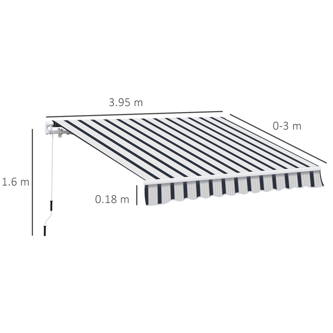 Manual Retractable Awning, 4x3 m-Blue/White