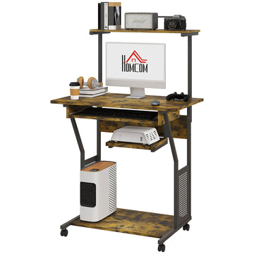 Multi-Storage Work Desk, with Sliding Keyboard Tray - Brown/Black
