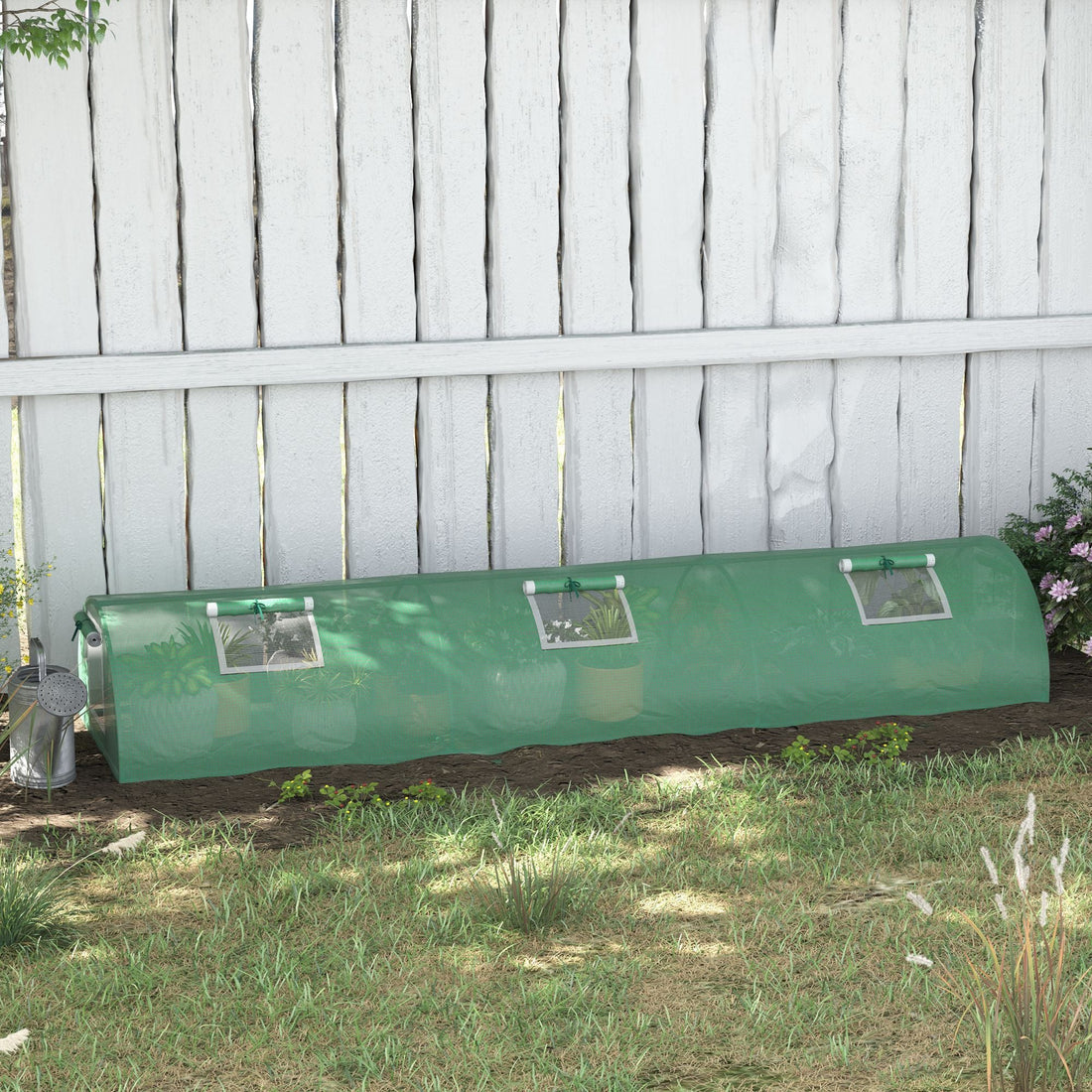 Mini Greenhouse, Portable Tunnel Green House, Green Grow House Steel Frame with 5 Mesh Windows, 3 M, Green