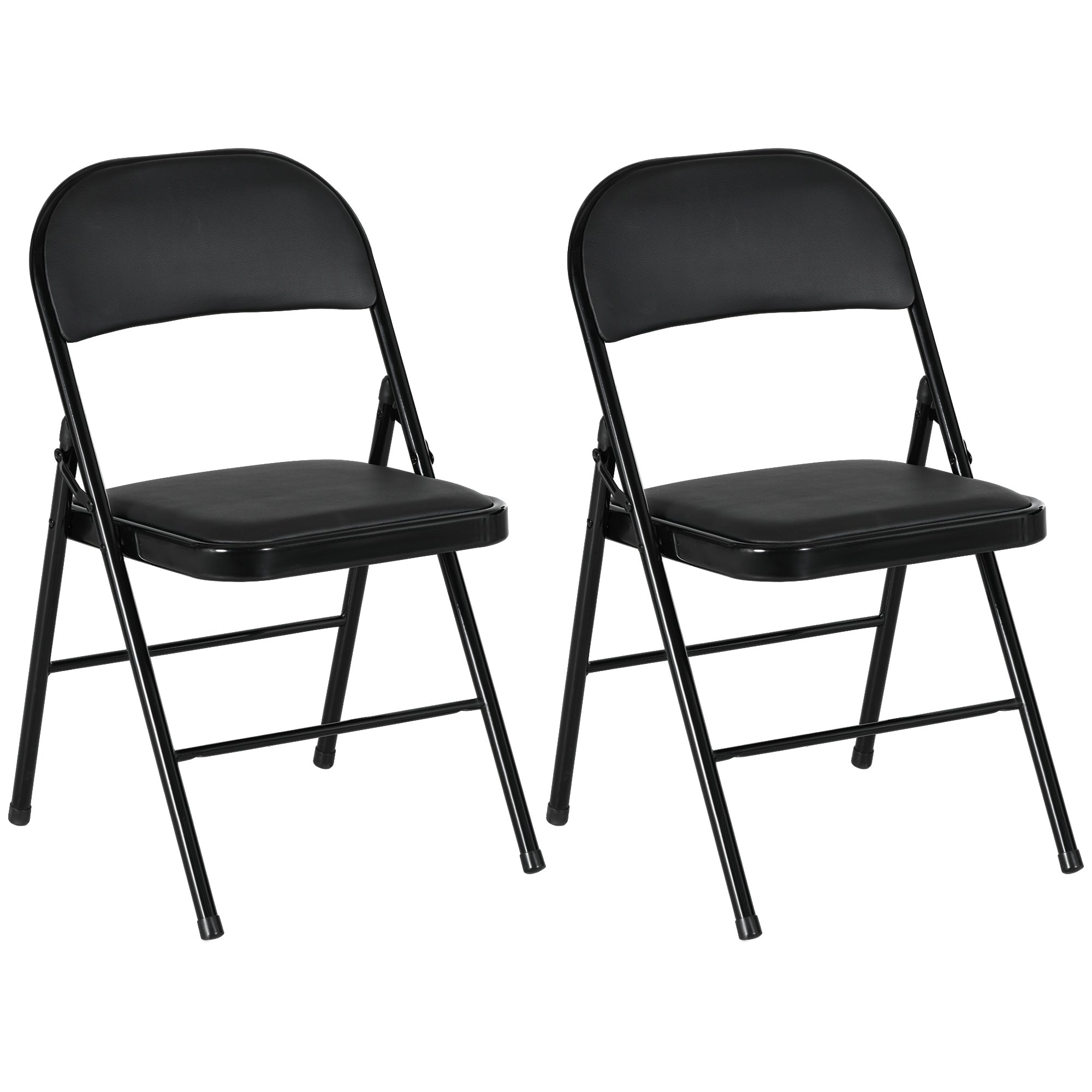 Set of Two Cushioned Folding Chairs - Black