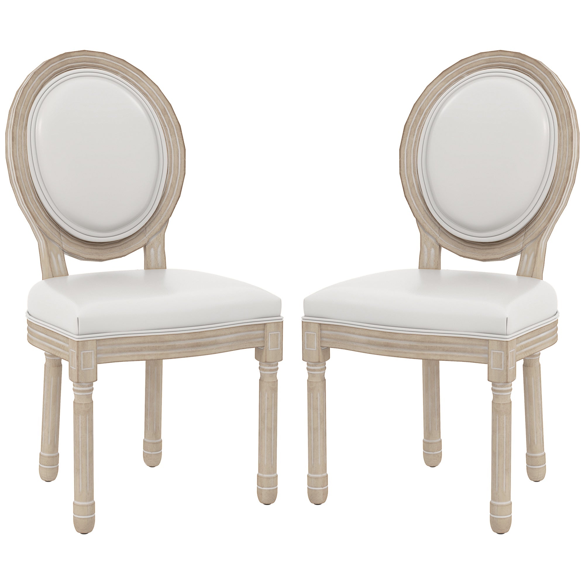 Set of Two French Style Wooden Dining Chairs - Cream White