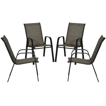 Set of Four Stackable Mesh Seat Chairs - Mixed Brown