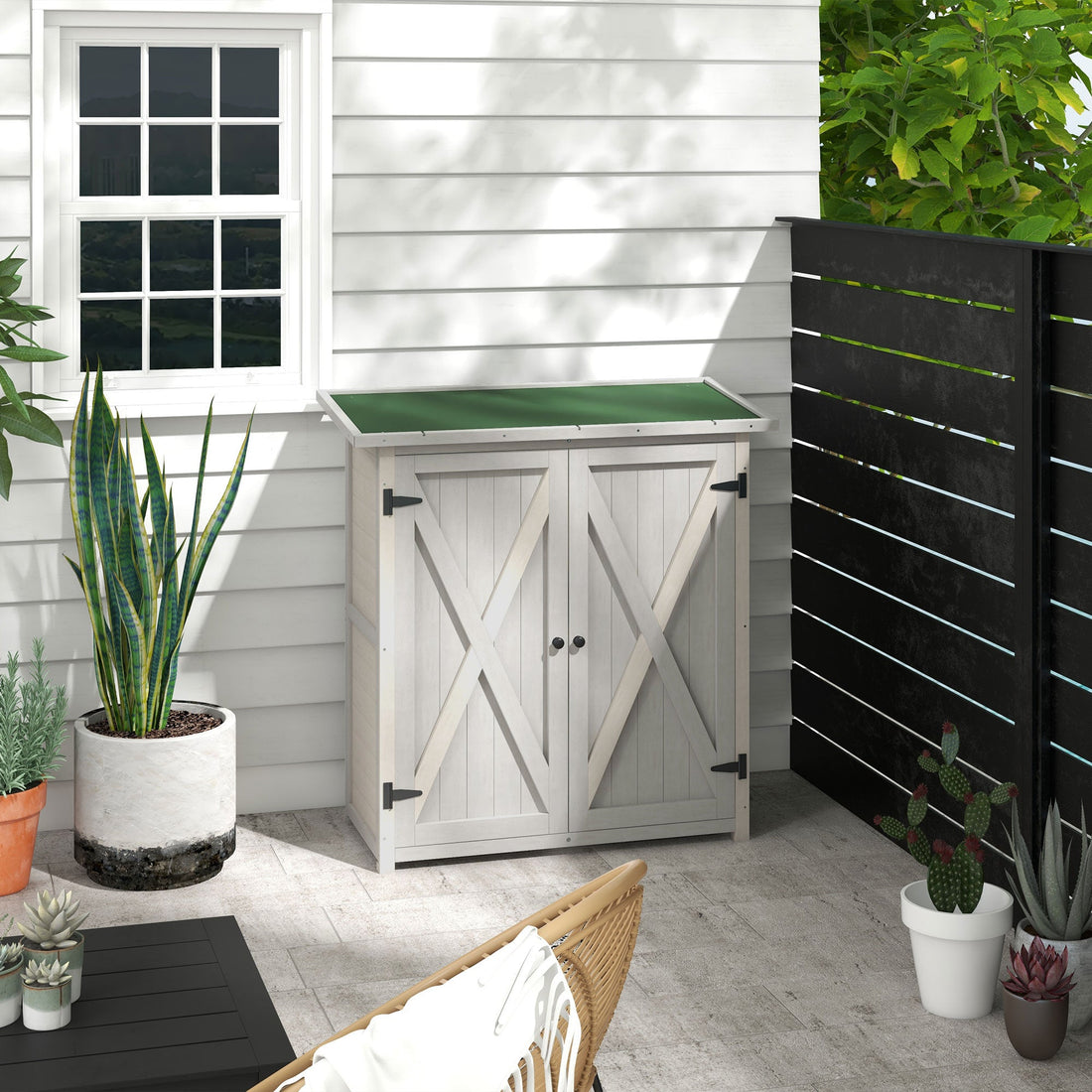 46.5 x 97cm Compact Wooden Storage Shed - Light Grey