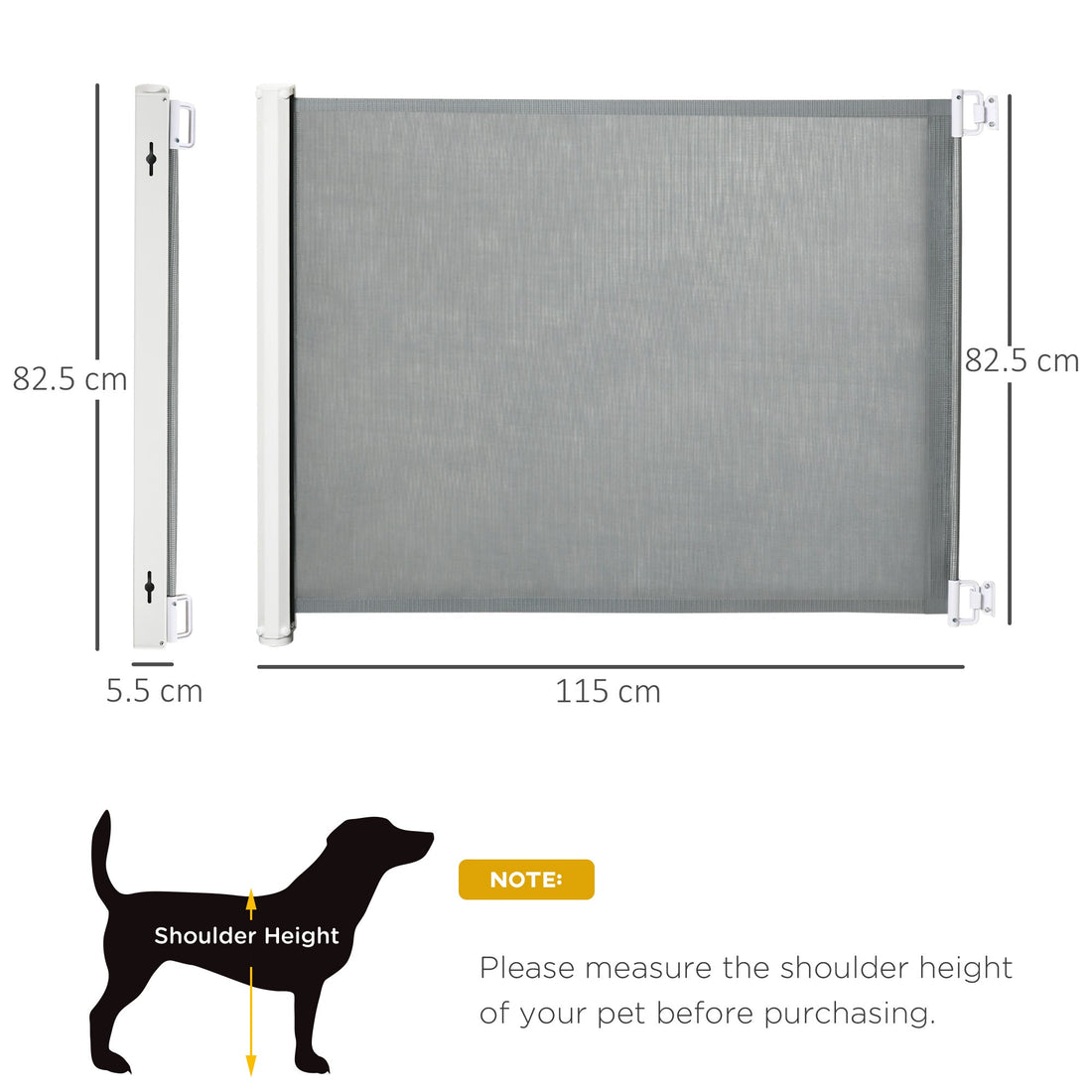 Retractable Stair Gate for Dogs, Pet Mesh Safety Gate Extends up to 115cm for Doorways Indoor- Grey