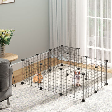 Pet Playpen w/ Door Customisable Fence for Guinea Pigs Chinchillas Hedgehogs - Black