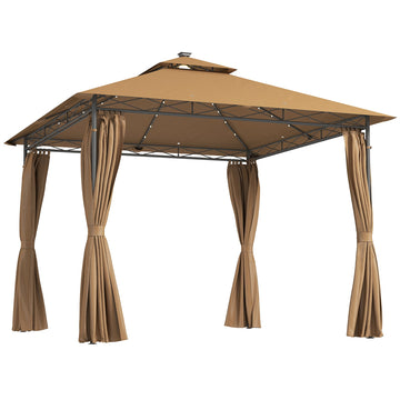 3 x 3 m Solar LED Metal Gazebo - Brown