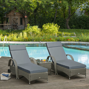 Set of 2 Sun Lounger Cushions, Replacement Cushions for Rattan Furniture with Ties, 196 x 55 cm, Dark Grey