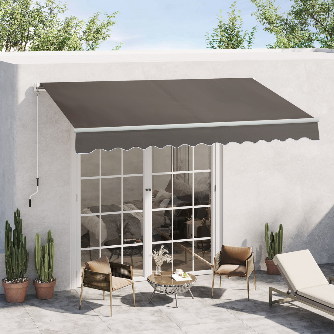 Awning Canopy Manual Retractable Porch Sun Shade Shelter 3 x 2m Grey