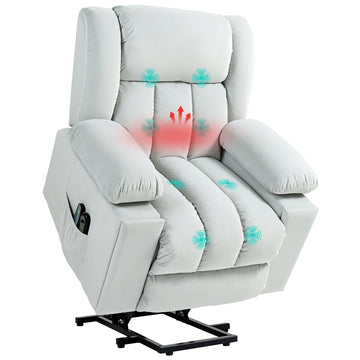 Velvet-Feel Electric Riser, Recliner and Massage Armchair - Light Grey