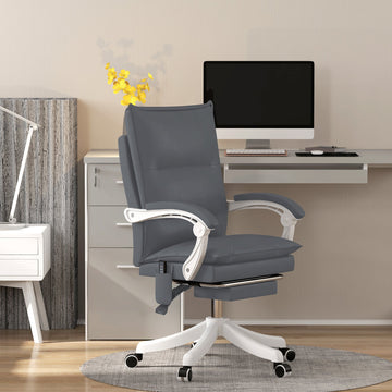 Vibration Massage Office Chair with Heat, Ergonomic Computer Desk Chairs, Faux Leather Desk Chair with Footrest, Armrest and Reclining Backrest, Charcoal Grey