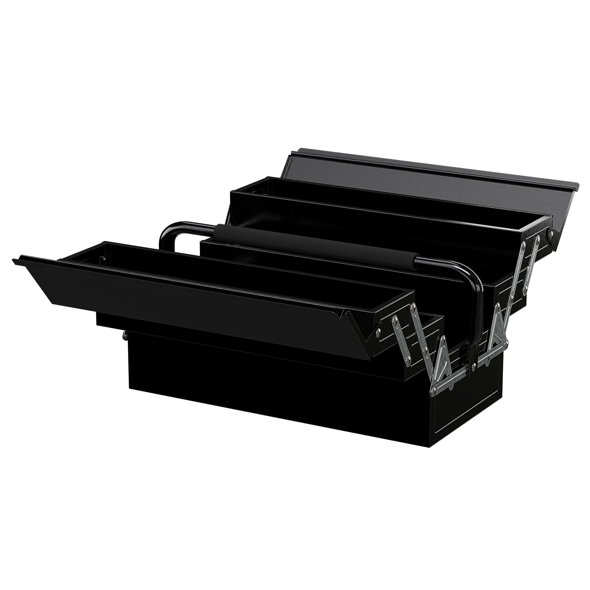 3 Tier Metal Toolbox, 5 Tray Professional Portable Tool Box with Carry Handle for Workshop, 45cmx20cmx34.5cm, Black