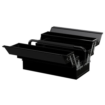 3 Tier Metal Toolbox, 5 Tray Professional Portable Tool Box with Carry Handle for Workshop, 45cmx20cmx34.5cm, Black