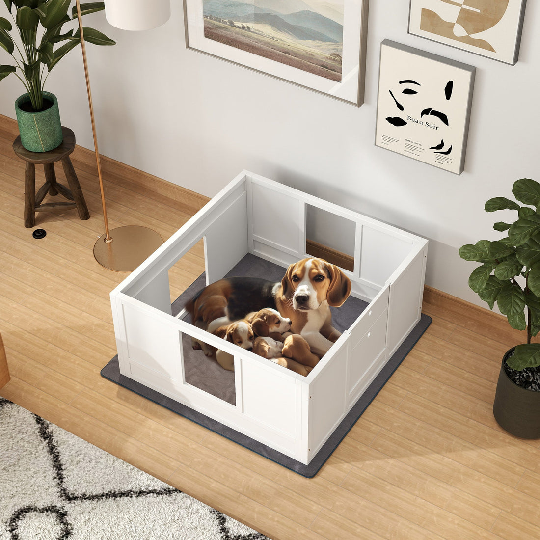 Whelping Box for Dogs with Whelping Pad, Adjustable Entrance, Non-slip Foot Pads, for Medium Dogs, 100 x 96cm