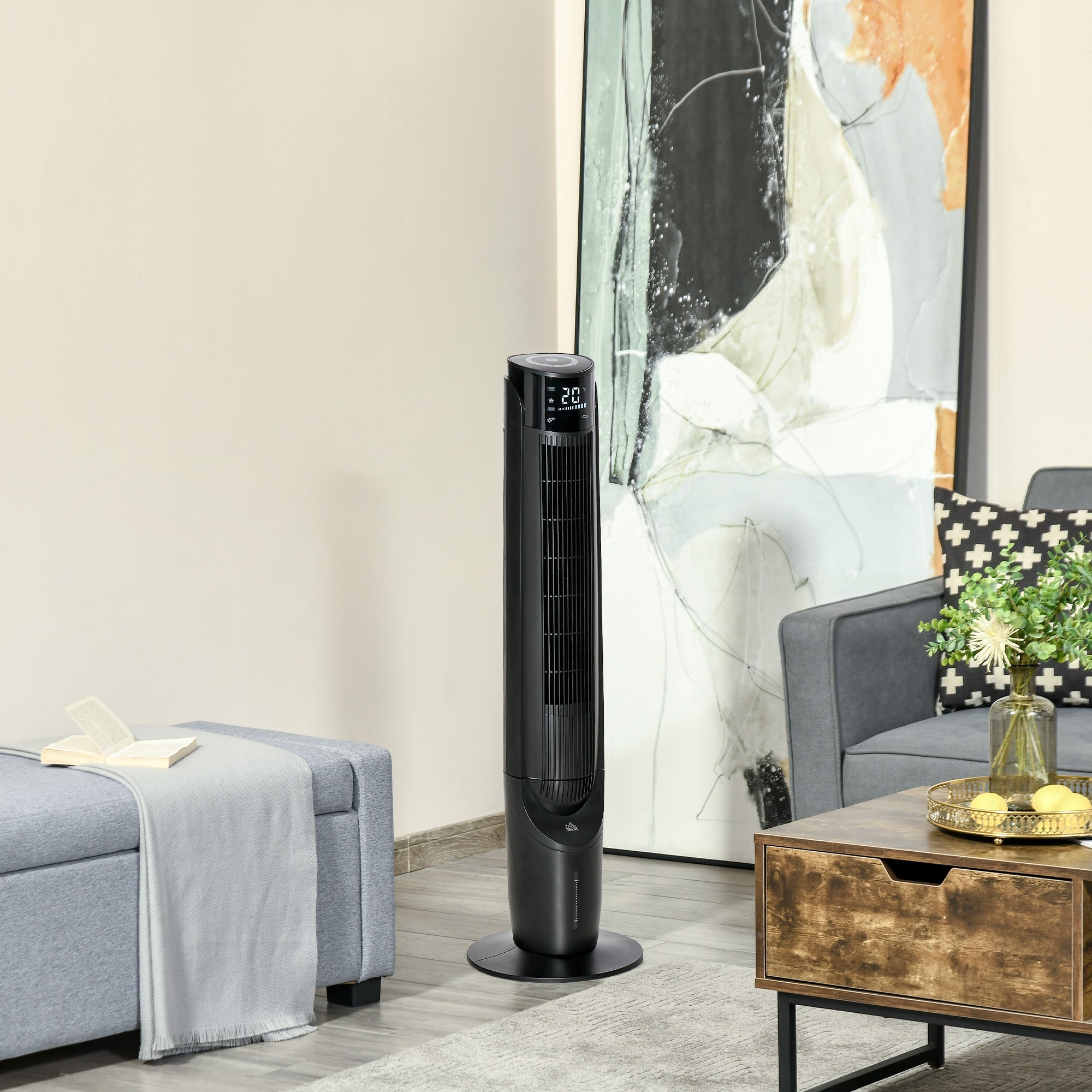 Ice Cooling Tower Fan, Water Conditioner Evaporative Air Cooler Unit with 4 Modes, 3 Speed, Remote Control, Timer, Oscillating for Home Bedroom, Black