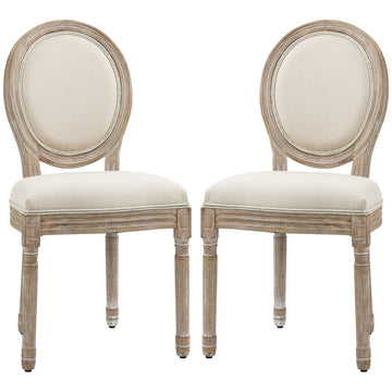 Set of Two French-Inspired Wooden Dining Chairs - Cream