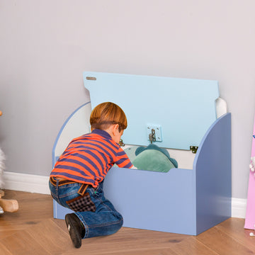 Kids Wooden Toy Box Children Storage Chest Bench Organiser Safety Hinge Bedroom Playroom Furniture Blue