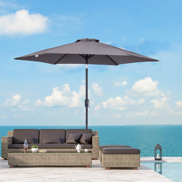 2.6M Garden Parasol Umbrella with Tilt and Crank, Outdoor Sun Parasol Sunshade Shelter with Aluminium Frame, Grey