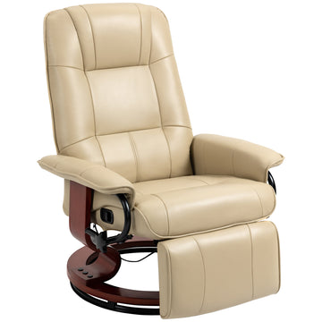 Faux Leather Armchair, with 145° Reclining Back and Footrest - Cream
