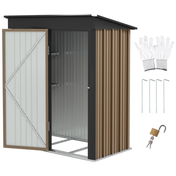 5 x 3ft Corrugated Steel Storage Shed, with Lock - Brown