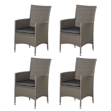 Set of Four Rattan Armchairs, with Cushions - Grey