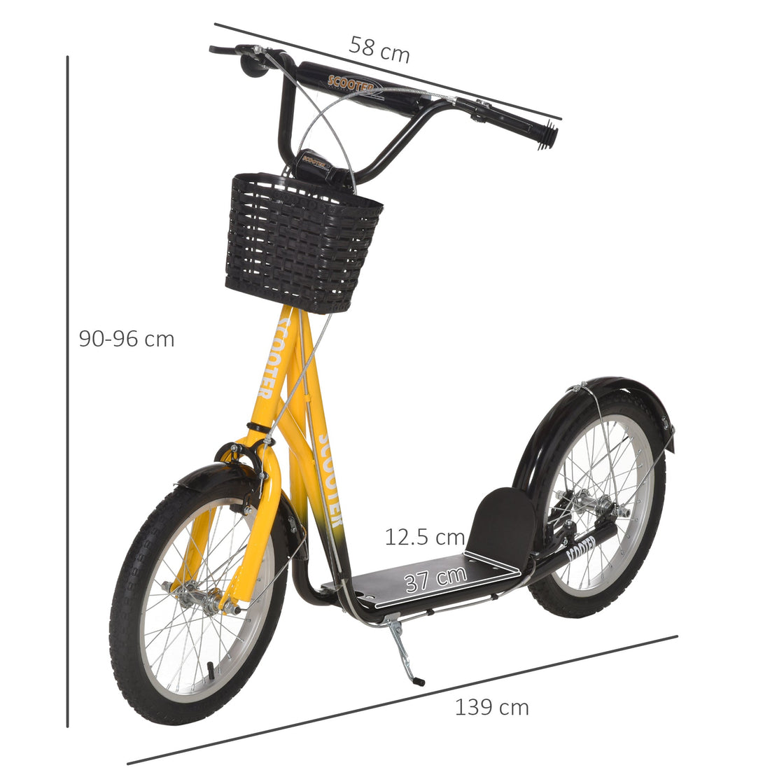 Kids Scooter, Kick Stunt Scooter with Adjustable Handlebar, Dual Brakes, Basket, Cupholder, Mudguard, 16" Inflatable Rubber Wheels, for 5-12 years, Orange