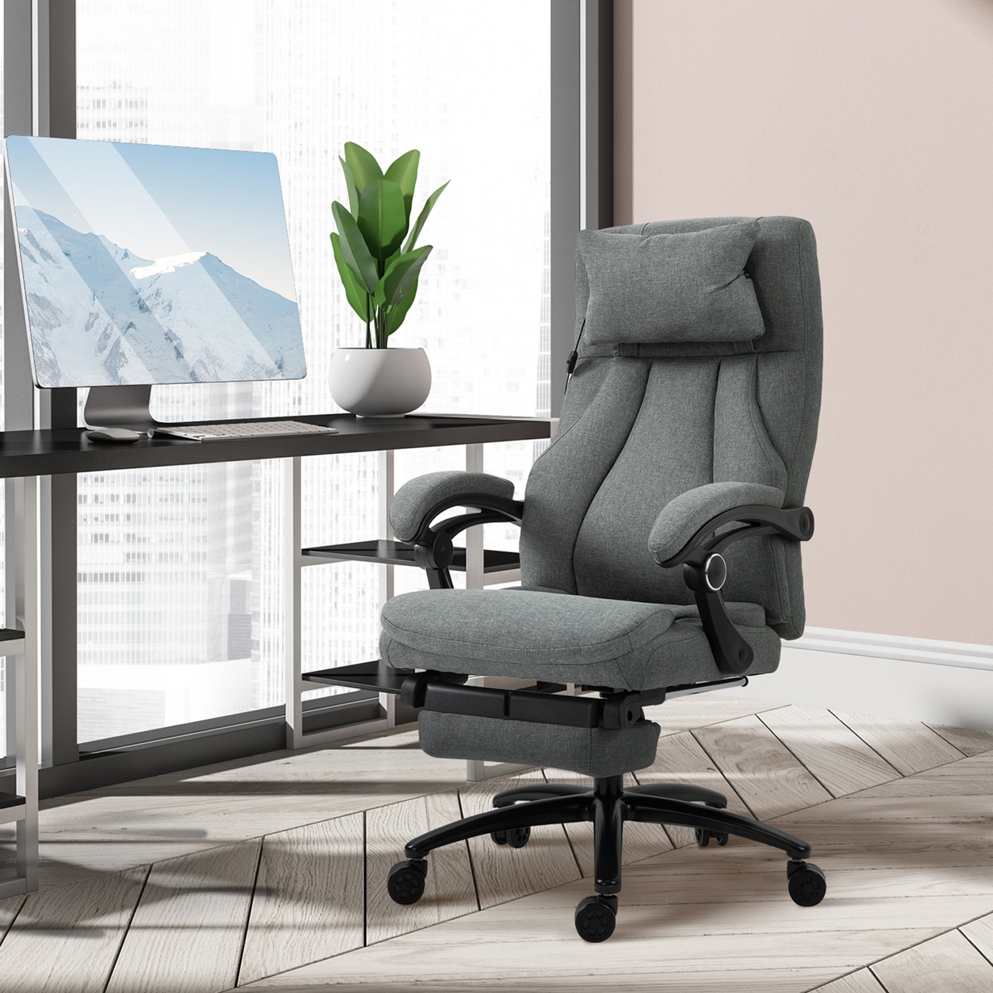 Vinsetto Office Chair 2-Point Removable Vibration Massage Pillow Executive Ergonomic USB Power Adjustable Height 360° Swivel Grey