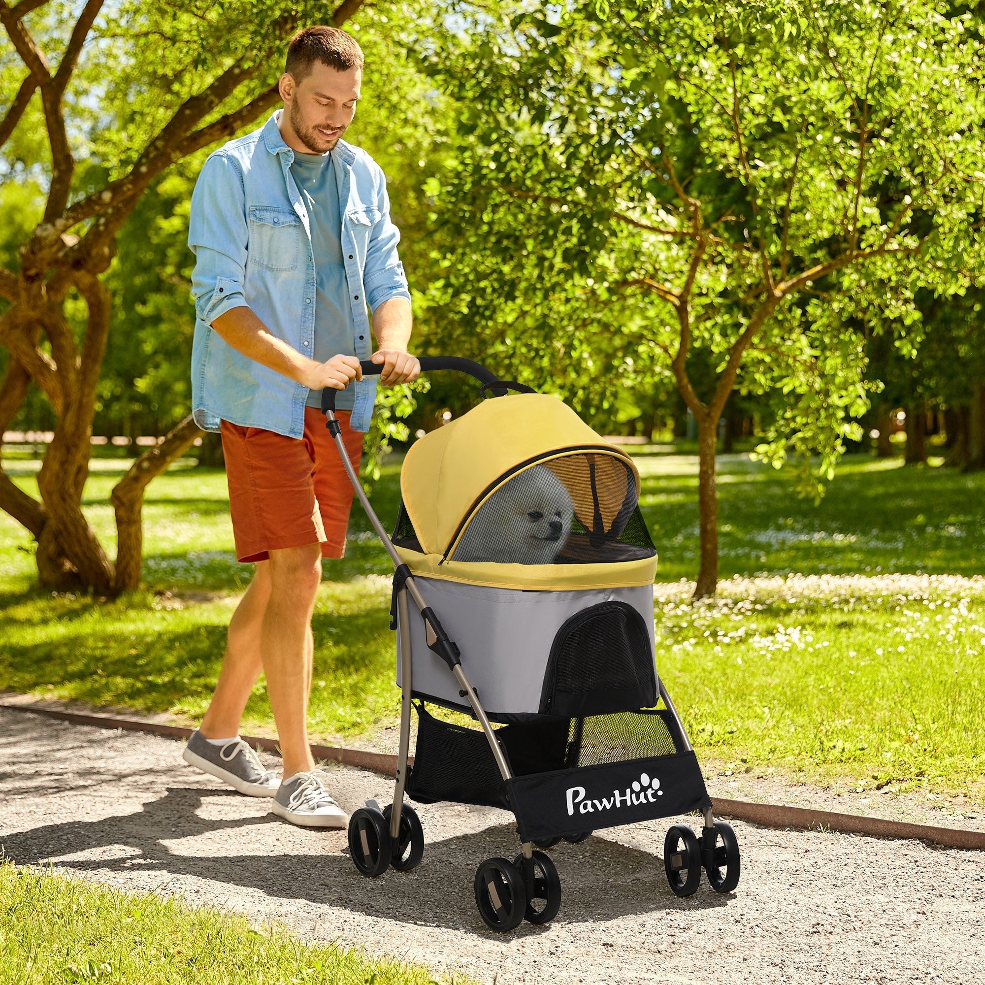 3 In 1 Detachable Pet Stroller, for Extra Small and Small Dogs - Yellow