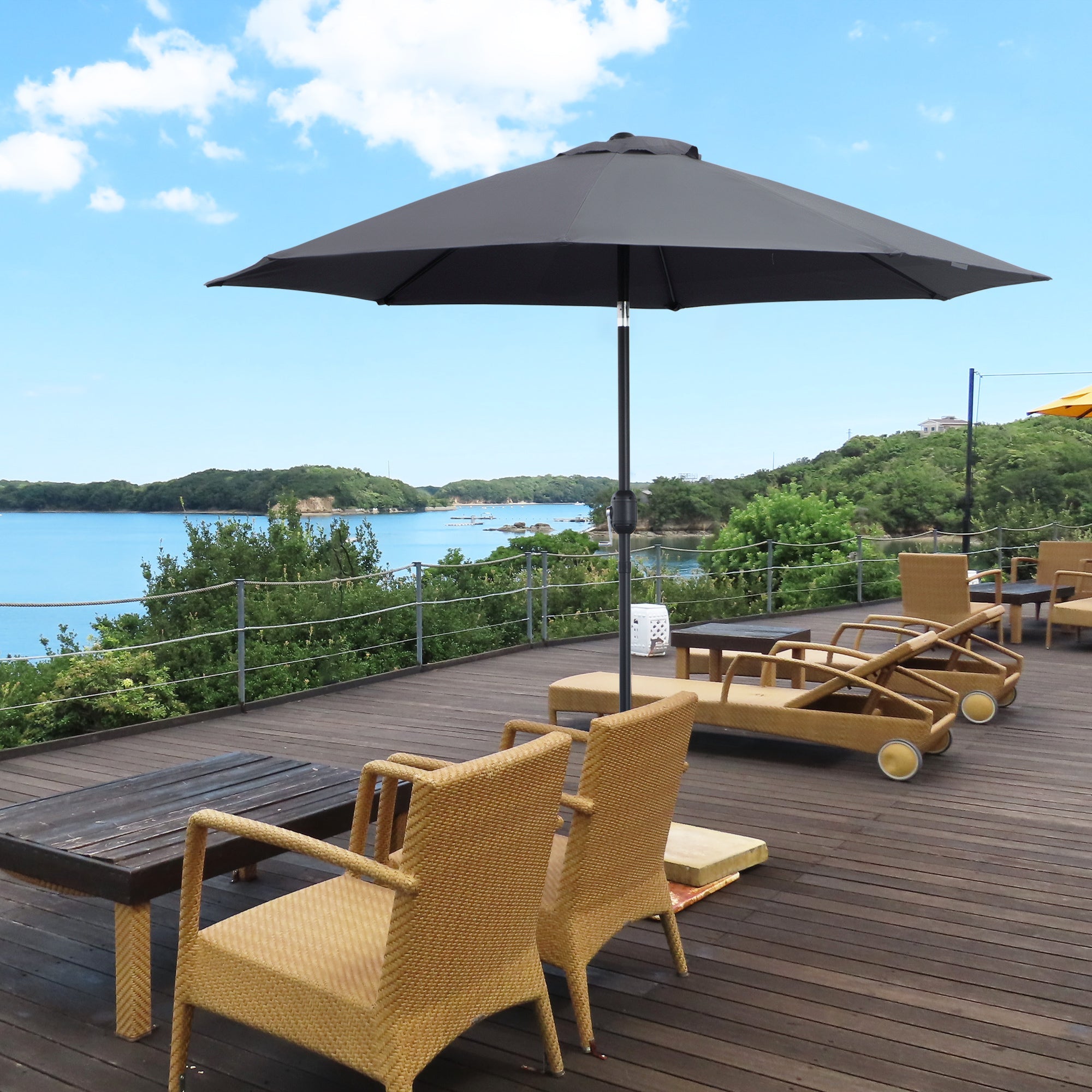 2.7M Garden Parasol Umbrella with Glass Fibre Ribs and Aluminium Frame, Tilting Sun Shade Shelter Canopy, Charcoal Grey