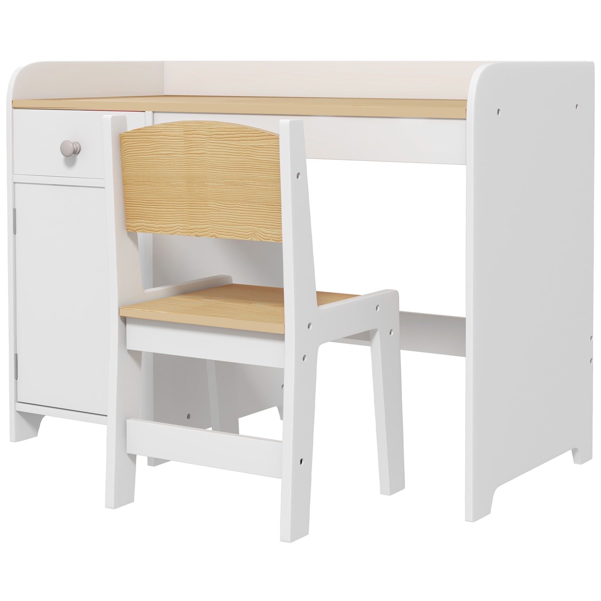 Kids Desk and Chair Set for 3-6 Years with Storage Drawer, Study Table and Chair for Children - White